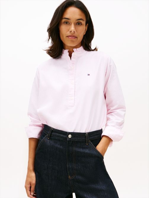 Relaxed Fit Ruffle Collar Oxford Shirt