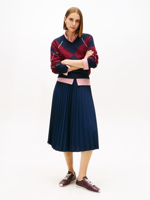 Pleated Twill Midi Skirt