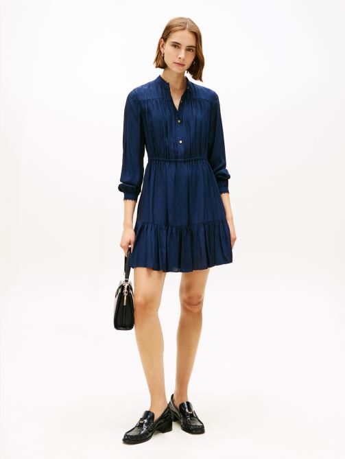 Diamond Flag Jacquard Tiered Mini Dress