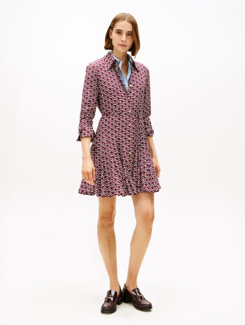 Self-Tie Belt Slim Mini Shirt Dress