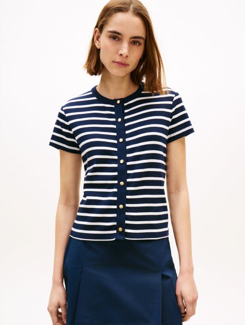 Gold-Tone Button-Thru Slim T-Shirt