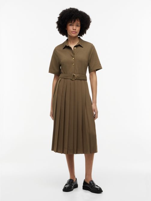 Gold-Tone Button Midi Shirt Dress