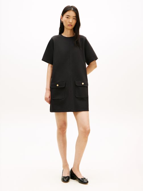 Gold-Tone Button Mini Shift Dress