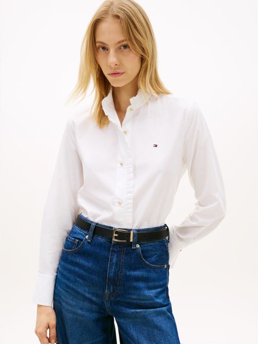 Relaxed Fit Ruffle Trim Poplin Shirt