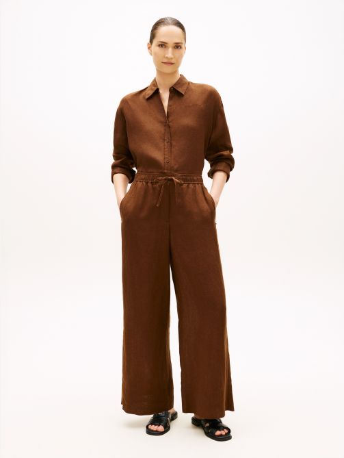 Relaxed Wide Leg Pure Linen Trousers