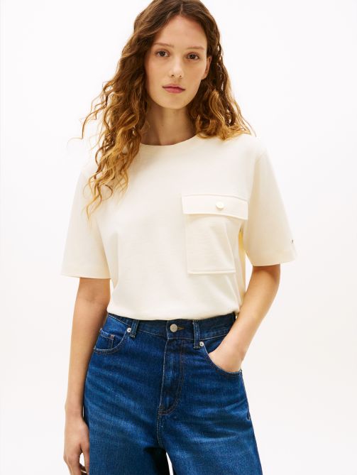 Gold-Tone Button Pocket Relaxed T-Shirt