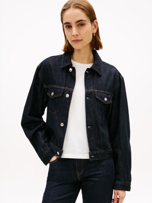 Flag Embroidery Pleated Denim Jacket