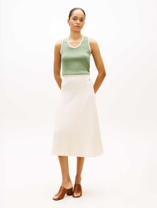 Fine Cable Knit Midi A-Line Skirt