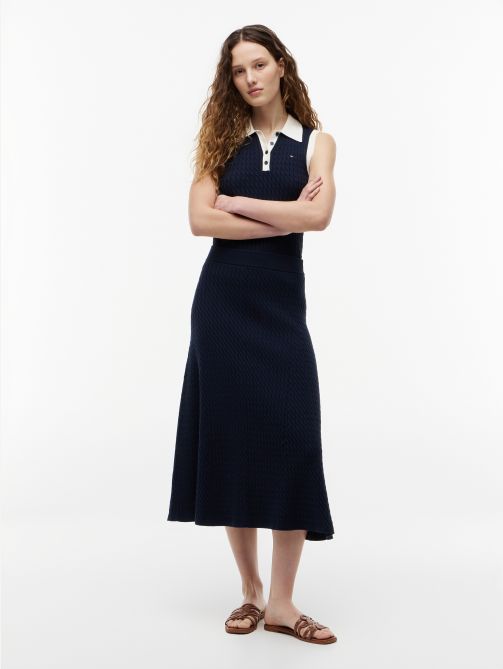 Cable Knit Relaxed A-Line Midi Skirt
