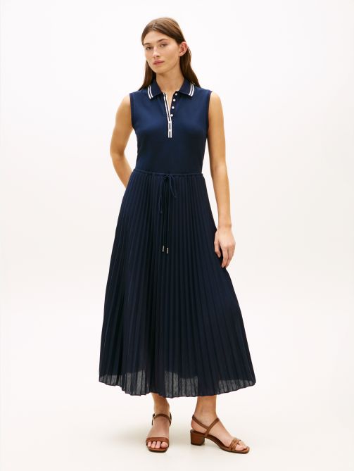 1985 Pleated Sleeveless Midi Polo Dress