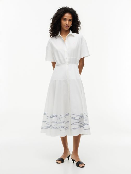 Fit and Flare Poplin Midi Shirt Dress