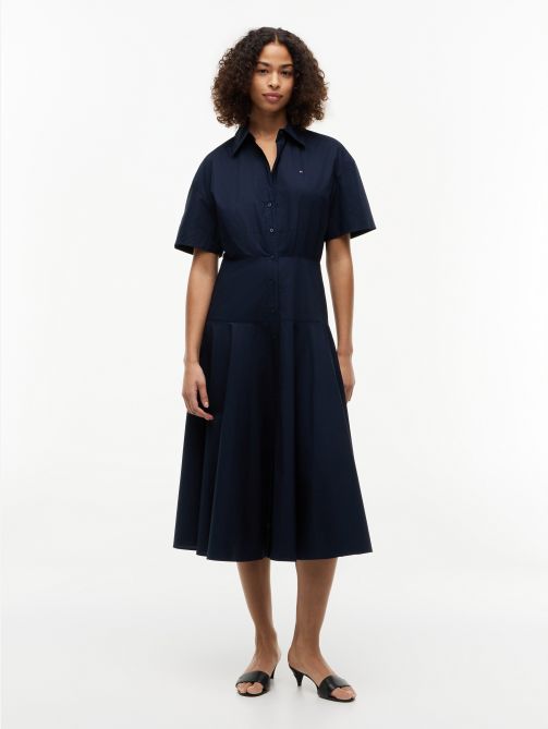 Fit and Flare Poplin Midi Shirt Dress