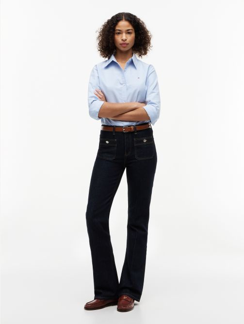 بنطلون جينز بخصر متوسط الارتفاع وقصة بوتكت مع جيوب رقعة