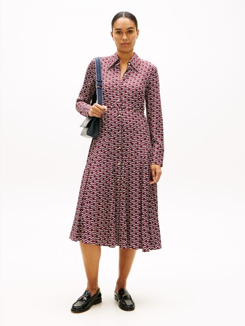 Viscose Twill Midi Long Sleeve Flare Dress