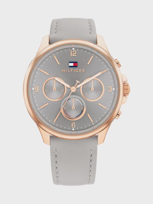 Multifunction Dial Leather Strap Watch