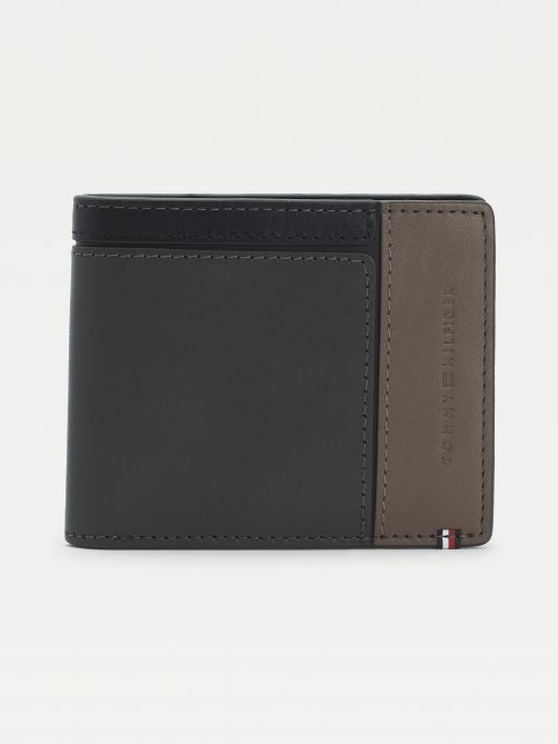 Stitched Panel Small Leather Wallet
