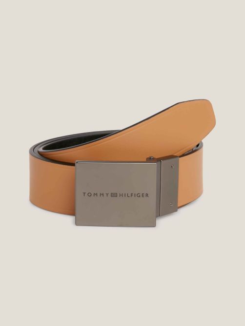Plaque Buckle Leather Reversible Belt