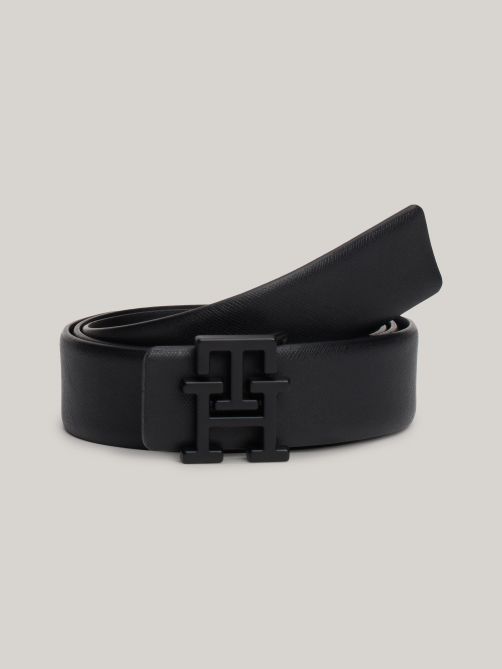 TH Monogram Plaque Buckle Leather Belt