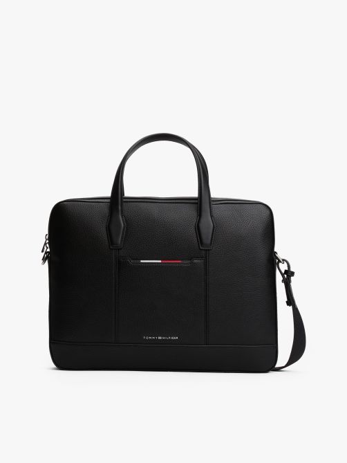 Metal Logo Pebble Grain Laptop Bag