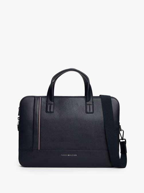 حقيبة لابتوب بنسيج محبب وشعار معدني