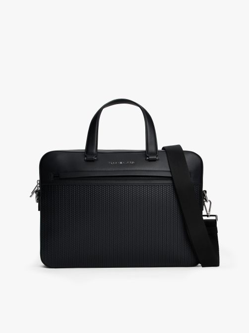 Metal Logo Woven Crossbody Laptop Bag