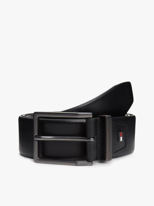 حزام جلدي بإبزيم مربع مزين بلوحة معدنية لعلم الشعار