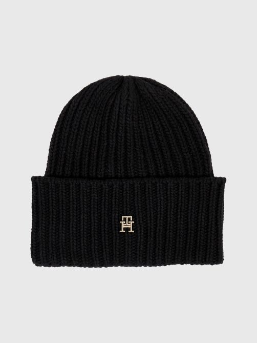 Chic Rib-Knit TH Monogram Plaque Beanie
