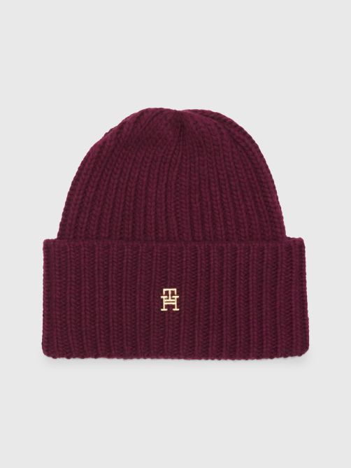Chic Rib-Knit TH Monogram Plaque Beanie