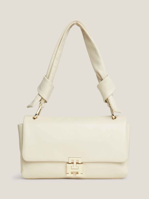 Leather Push Lock Hobo Bag