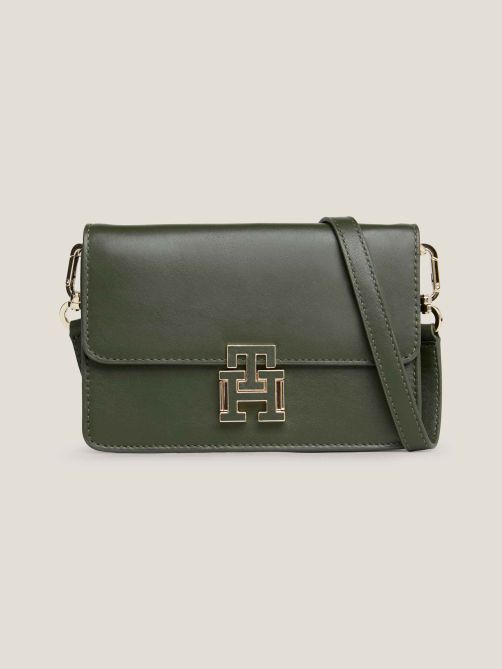 Small Push Lock Leather Crossover Bag