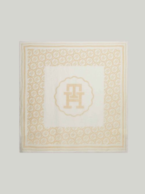 Linen TH Monogram Stamp Square Scarf