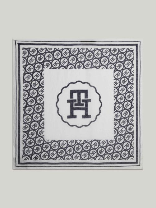 Linen TH Monogram Stamp Square Scarf