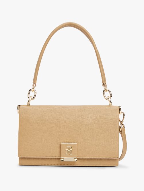 حقيبة كروس بغطاء أحادي اللون مزينة بشعار TH