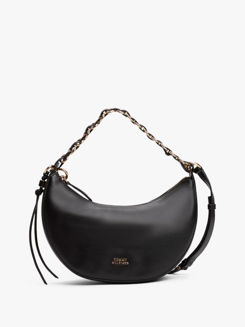 Logo Leather Crescent Crossbody Bag