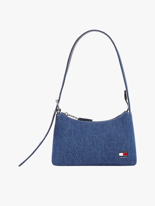 Logo Plaque Denim Shoulder Bag