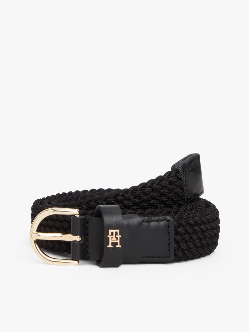 حزام جلدي مضفر مطاط بإبزيم بيضاوي