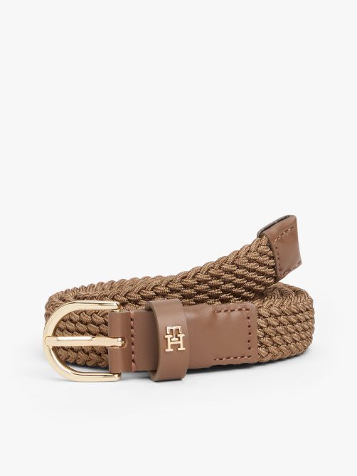 حزام جلدي مضفر مطاط بإبزيم بيضاوي