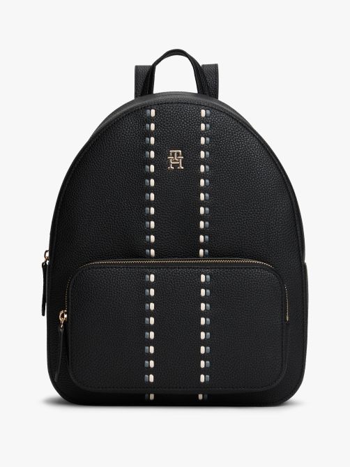 حقيبة ظهر بلون موحد مزينة بشريط الشعار