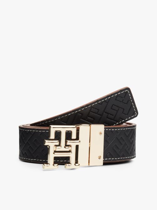 TH Monogram Buckle Reversible Leather Belt