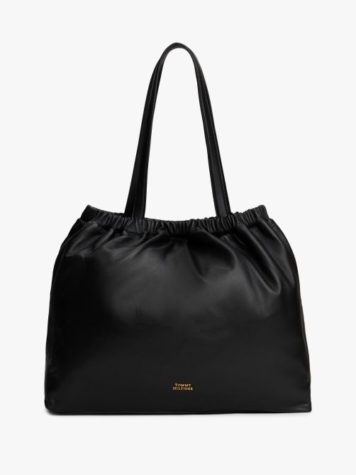Soft Leather Logo Plaque Tote Bag