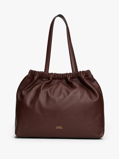 Soft Leather Logo Plaque Tote Bag