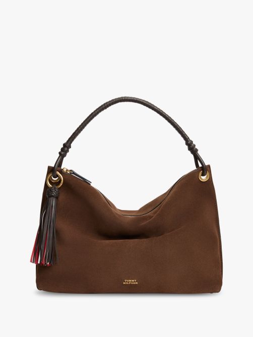Suede Tassel Logo Shoulder Bag