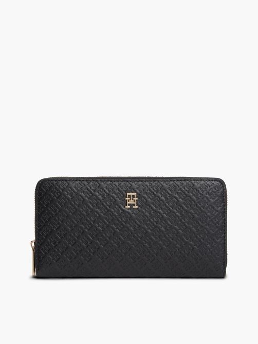 محفظة بسحاب كامل مزخرفة بنقش شعار Hilfiger Icon بارز