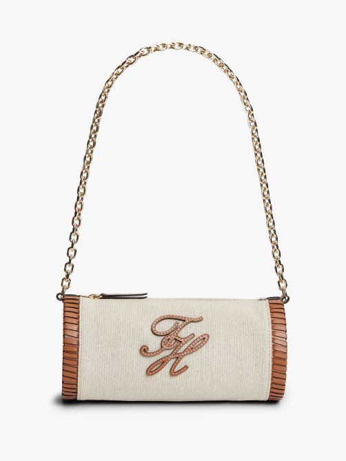 Chain Strap Linen Canvas Shoulder Bag
