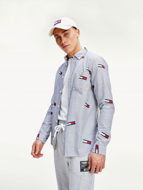 Flag Print Stripe Slim Fit Shirt