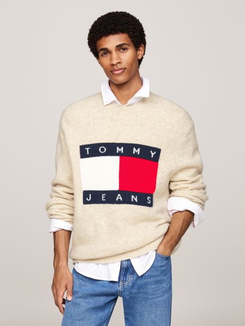 Flag Badge Mélange Jumper With Wool