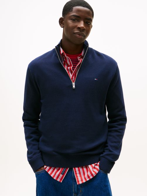 بلوفر ضيق بربع سحاب مزين بعلم تومي