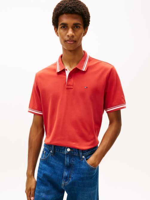 Tommy Flag Embroidery Tipped Polo T-Shirt