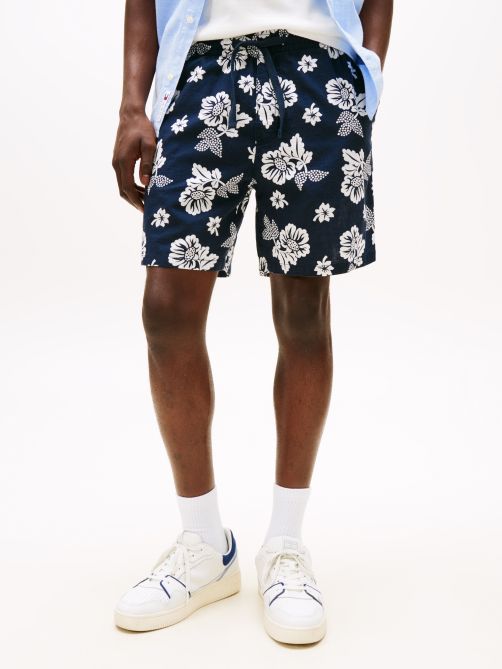Textured Floral Print Loose Shorts
