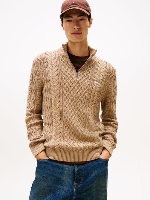Cable Knit Quarter-Zip Slim Jumper